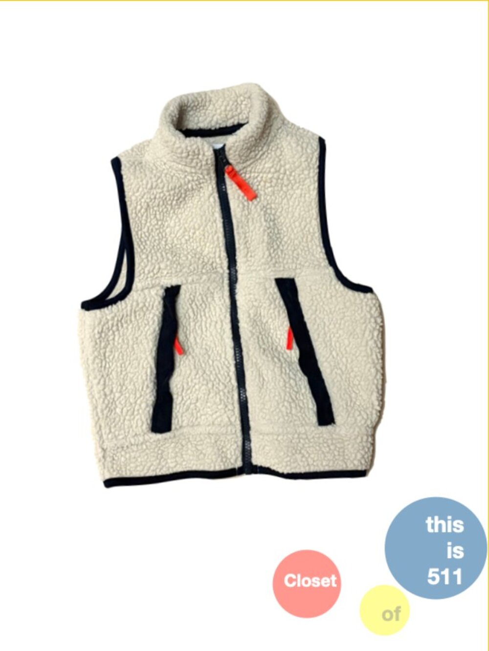2/$29 Old Navy Kids Sherpa Fleece Vest Cream Navy Trim XS 5